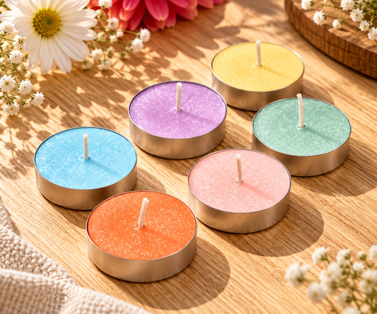 CANDELOR Pastel Glitter Tealight Candles – Set of 6