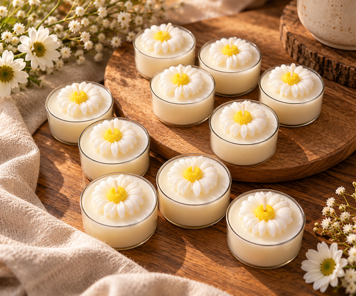 CANDELOR Daisy Flower Tealight Candles – Set of 10