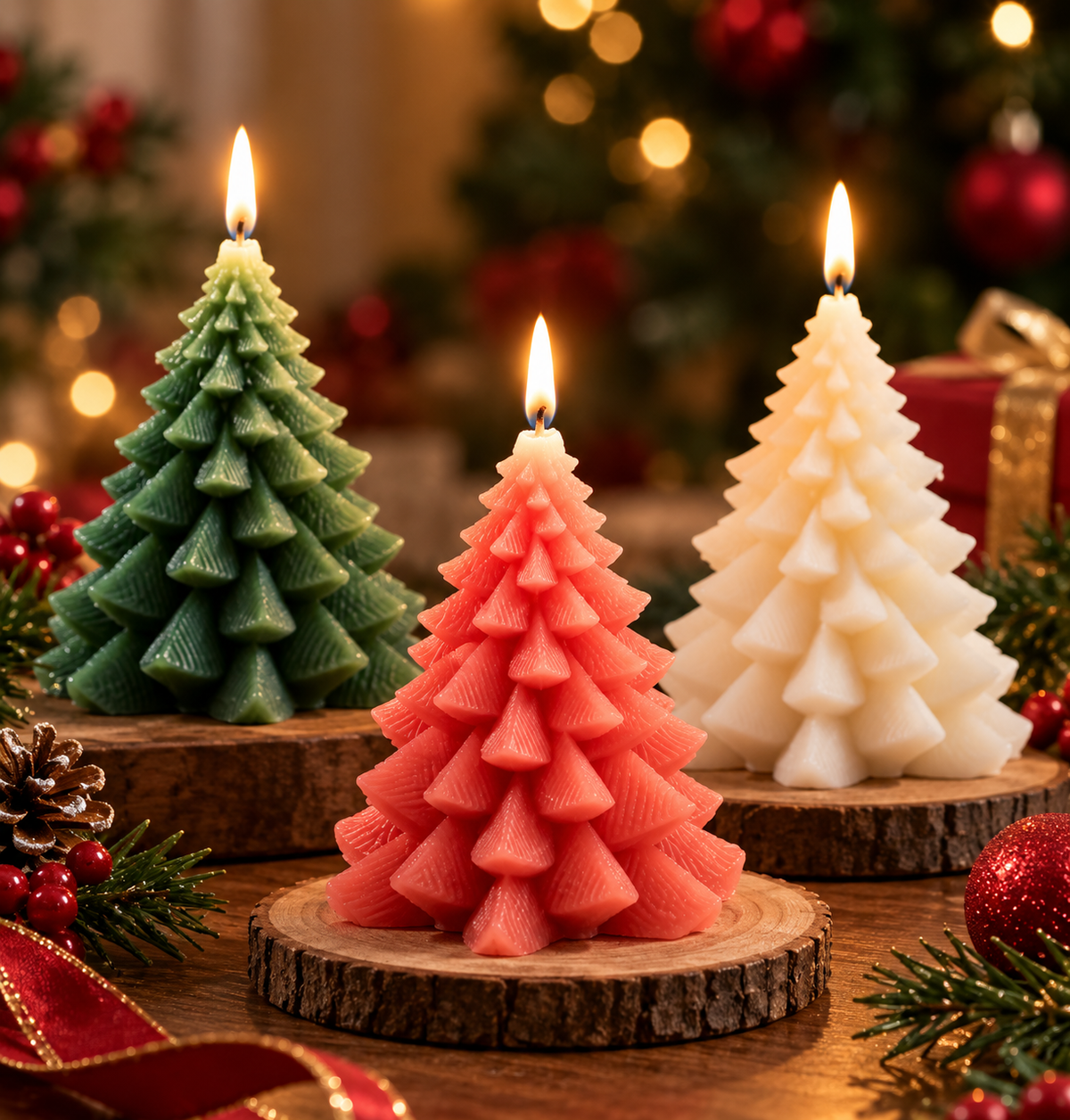 CANDELOR Christmas Tree Sculpted Wax Candle
