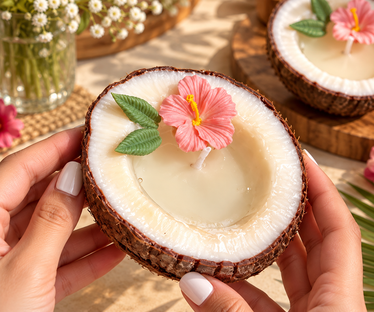 CANDELOR Tropical Bloom Coconut Shell Candle