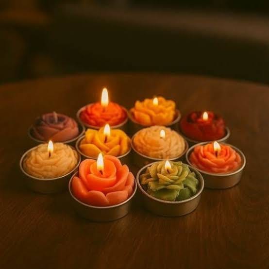 CANDELOR Rose Bloom Wax Candles – Assorted Colors [Set of 10]